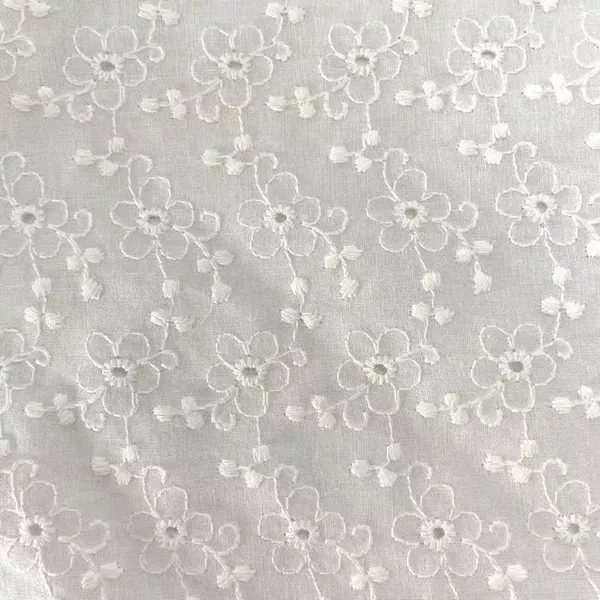 White Cotton Lace Embroidery Eyelet Fabric For Dress