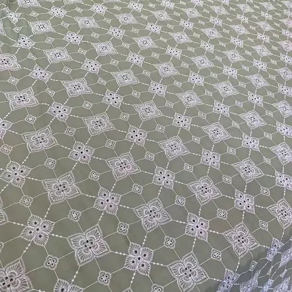 White Cotton Lace Embroidery Eyelet Fabric For Dress