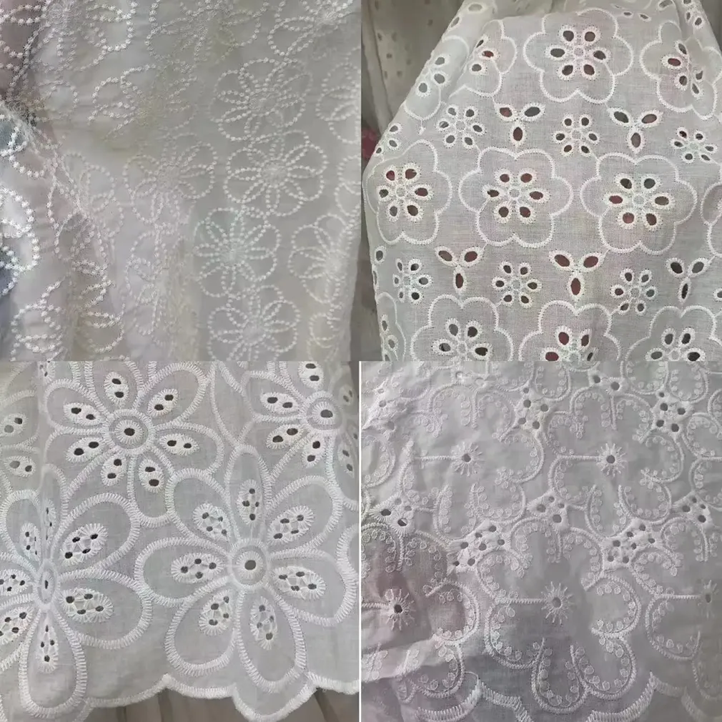 White Cotton Lace Embroidery Eyelet Fabric For Dress
