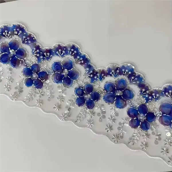 Multicolor Embroidered Lace With 3d Mesh Flowers Ribbon Beaded Tube Barcode Embroidery Lace