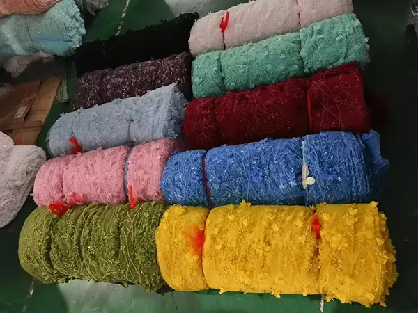 White Beaded Embroidery Lace Fabric Luxury White Bridal Wedding Dress Sequence Beaded Embroidery Lace Fabric