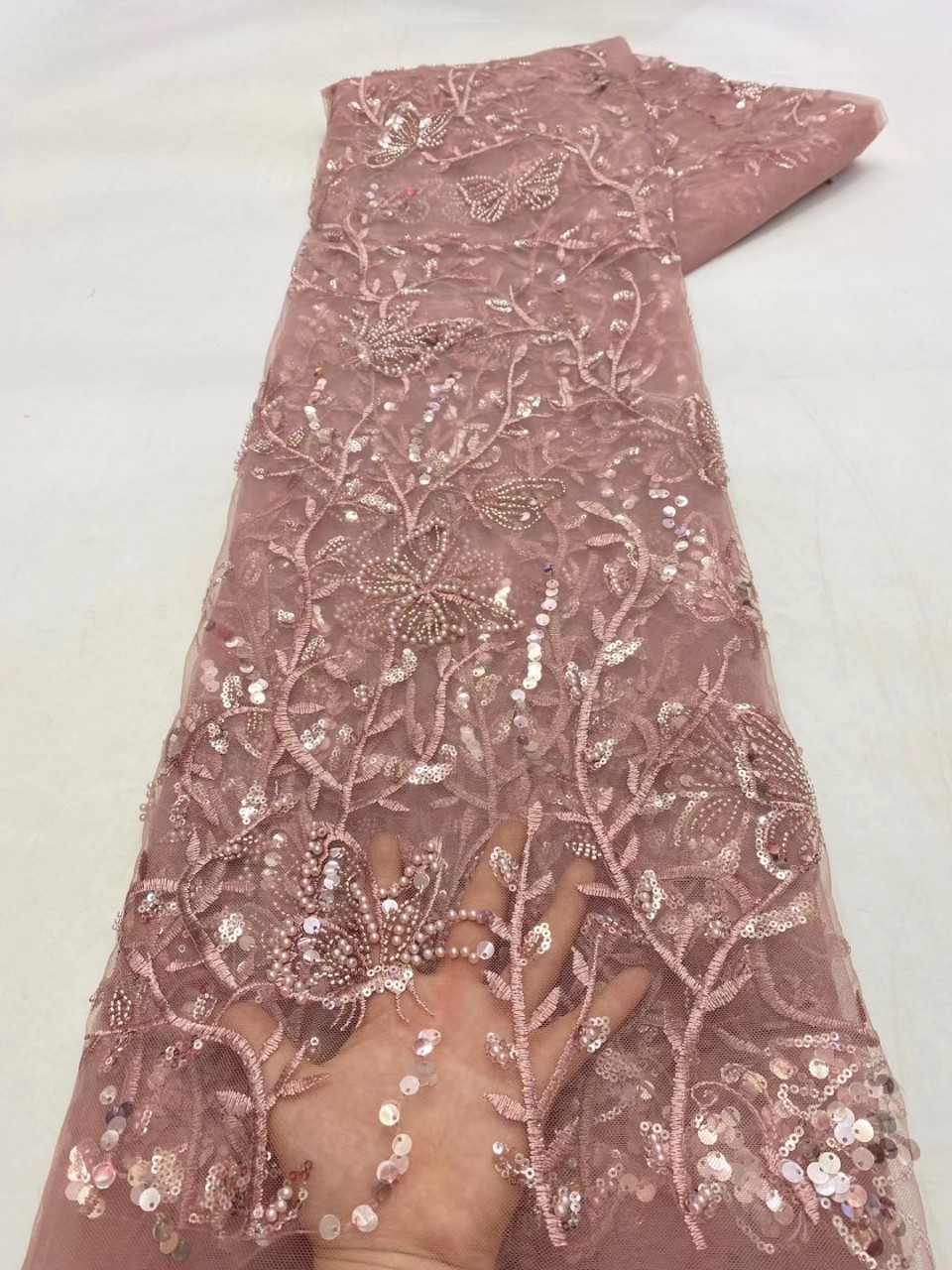 Handmade 2022 Colorful Wedding Lace Fabric 3d butterfly Beaded Embroidered by Yards