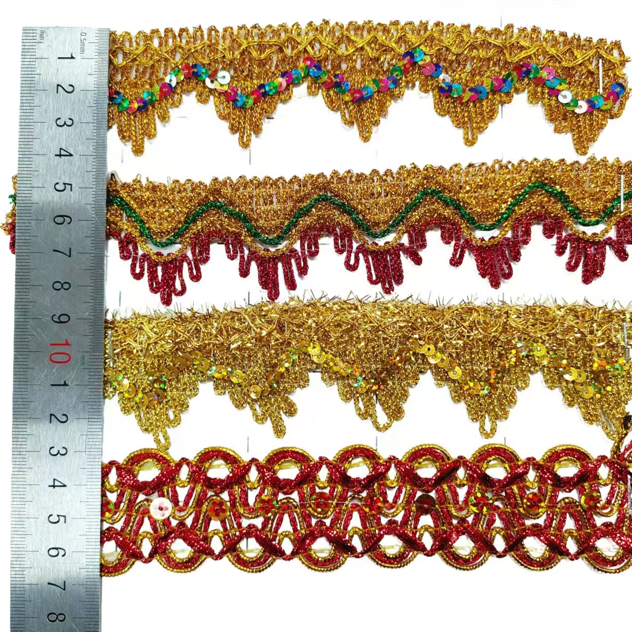 Clothing Accessories Gold and Silver Metallic Border Lace Trim Multicolor Sequin Gold Thread Metallic Lace Trim