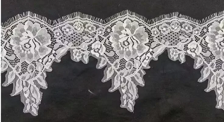 Fan-shaped Nylon Eyelash Lace Trimming for Underwear Decoration Double Scalloped Eyelash Lace Trim